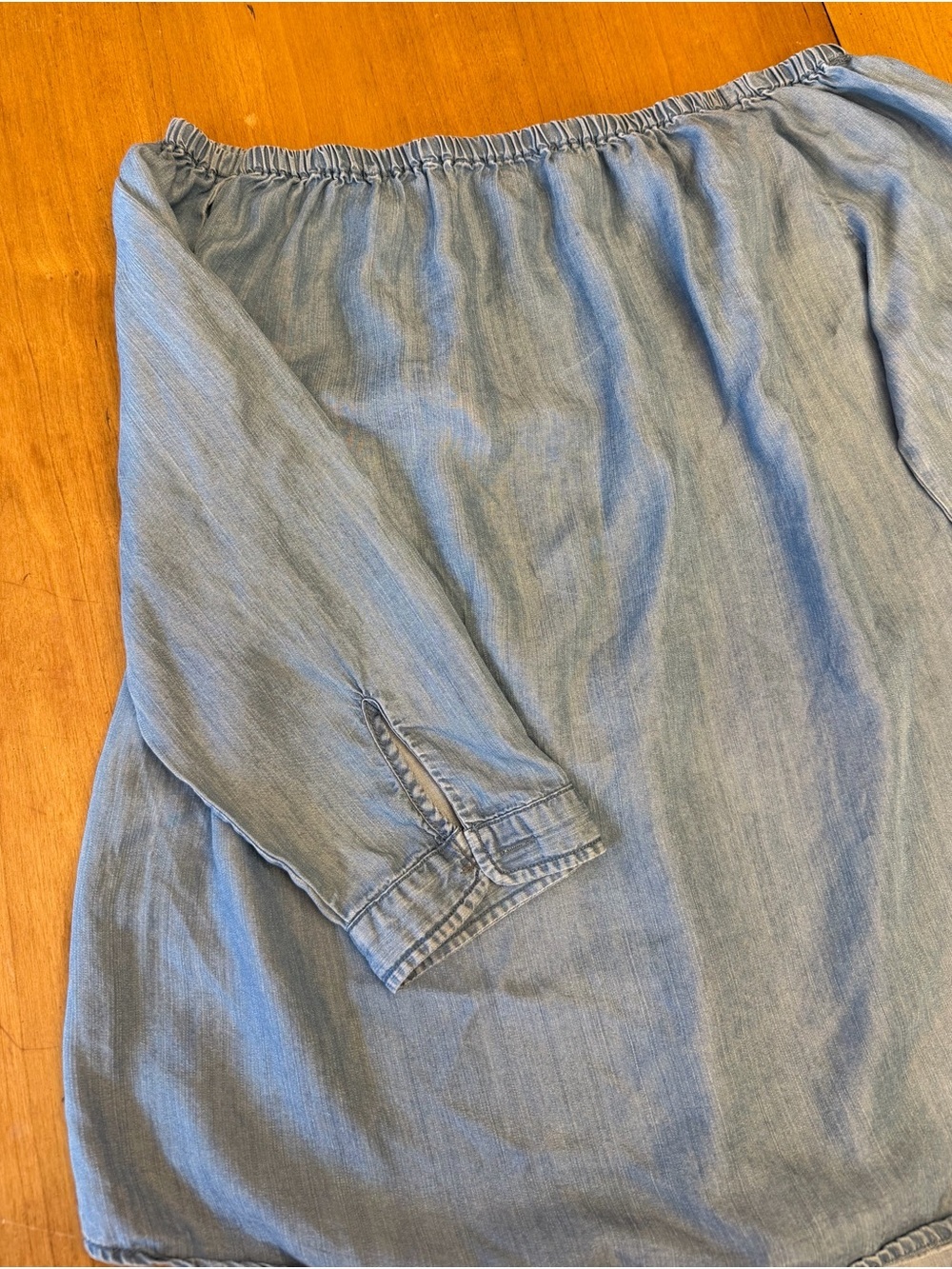beachlunchlounge Off-Shoulder Chambray Blouse | Coastal Grandma Boho Cowgirl L - Picture 8 of 11